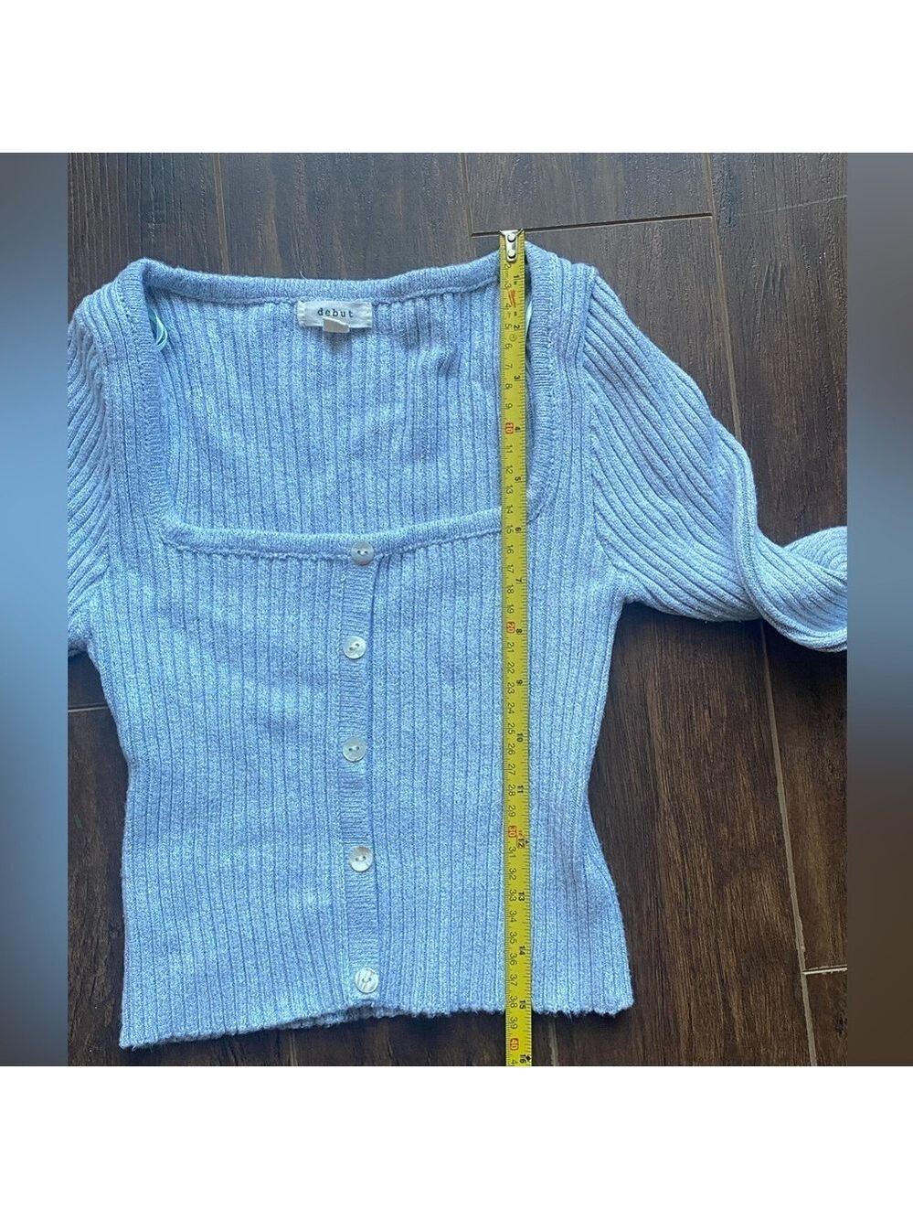 Debut Blue Ribbed Button Front Sweater Size Small/Medium - Picture 4 of 8